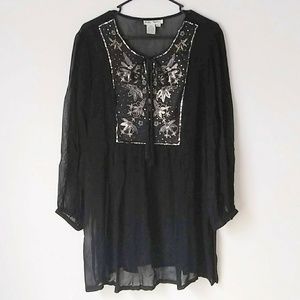 Ulla Popken Black Sheer Embellished Tunic
